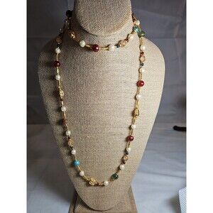 Multi colored glass beaded necklace with faux pearls